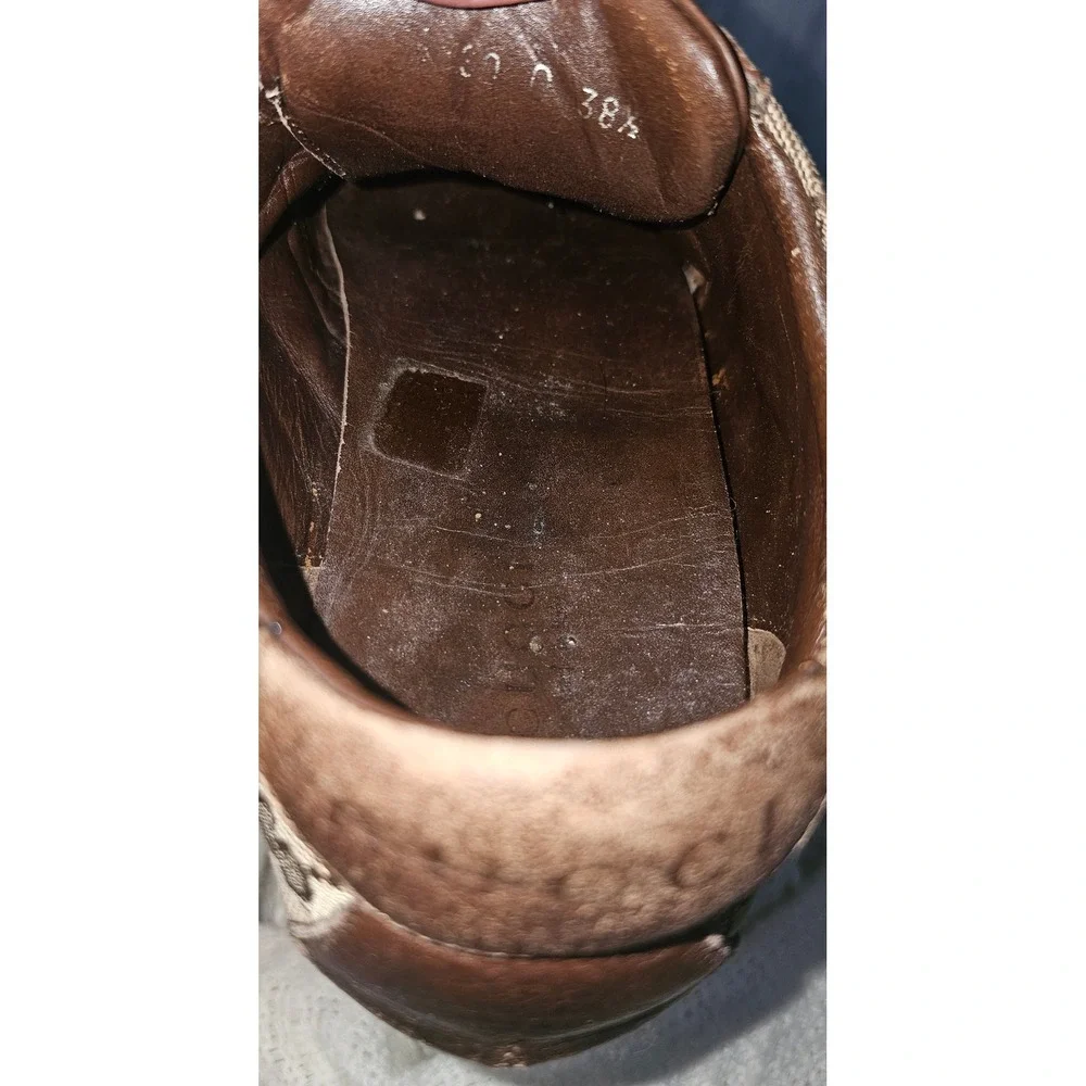 Gucci s GG Monogram Canvas Leather Double Strap Sneakers Brown Men 38.5 094130